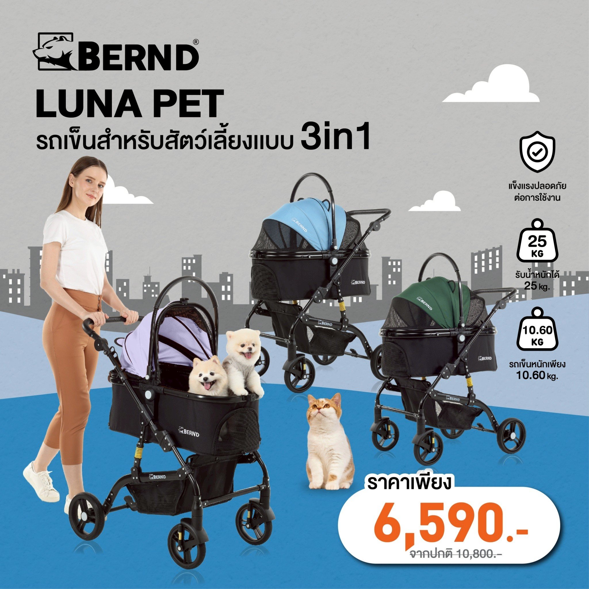  รถเข็นสำหรับสัตว์เลี้ยงแบบ 3 in1 Bernd รุ่น Luna Pet Dodger Blue_1